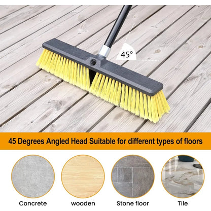 3 Pcs Push Brooms, Different Widths, Outdoor- Heavy Duty with 63" Long Handle