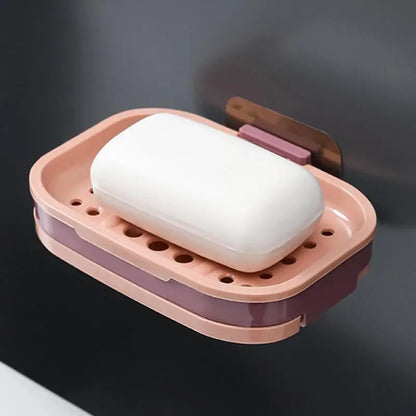 Self-Adhesive Bar Soap Dish, Soap Rack, No Drilling, Wall Mounted, Double Layer Soap Holder