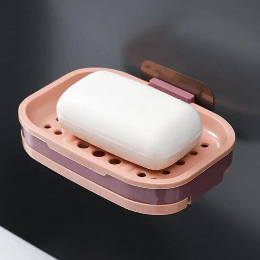 Self-Adhesive Bar Soap Dish, Soap Rack, No Drilling, Wall Mounted, Double Layer Soap Holder