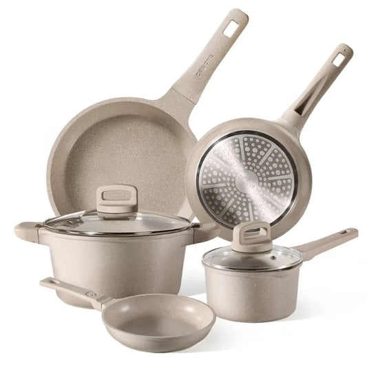 7 Piece, Non Stick Cookware Set, Taupe