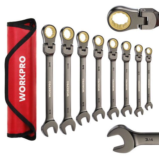 8pcs Flex-Head Ratcheting Combination Wrench Set, SAE 5/16-3/4 in 72-Teeth CR-V Constructed, Choice of 14 different Sets
