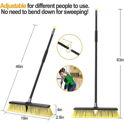 3 Pcs Push Brooms, Different Widths, Outdoor- Heavy Duty with 63" Long Handle