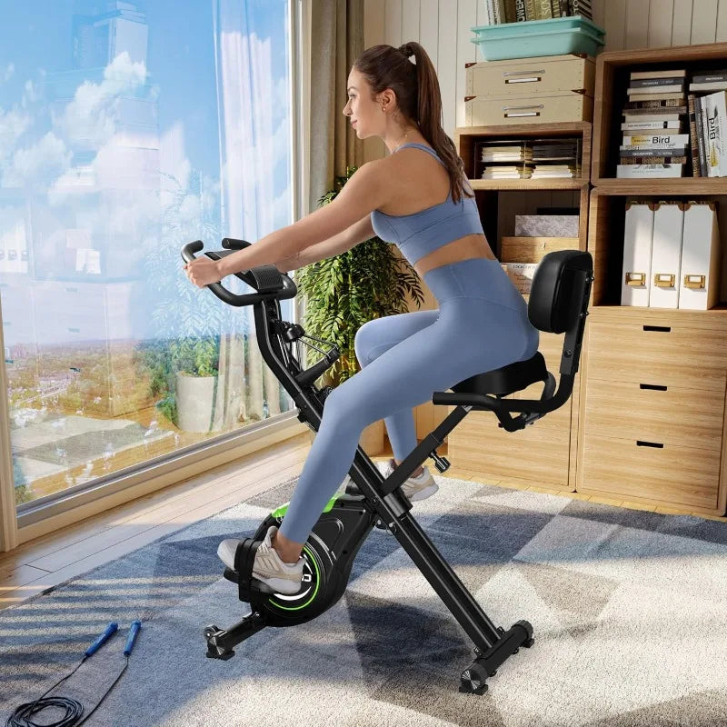 Folding Exercise Bike, 4 in 1 Stationary Magnetic Cycling Bicycle, Upright, Indoor