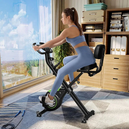 Folding Exercise Bike, 4 in 1 Stationary Magnetic Cycling Bicycle, Upright, Indoor