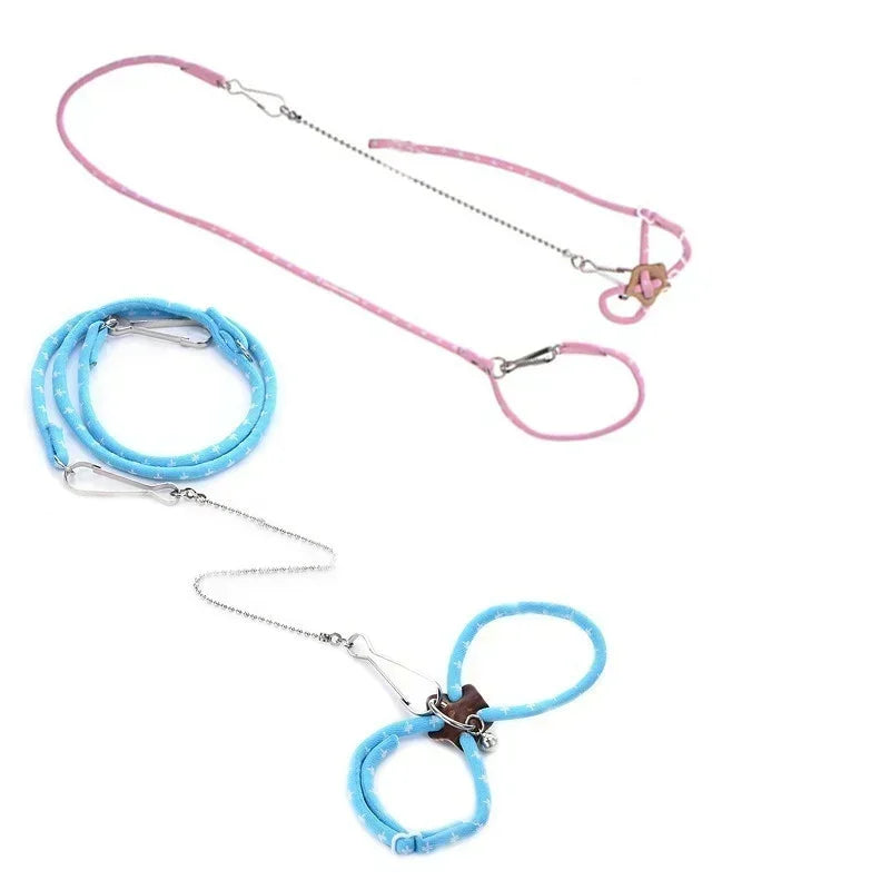 Small Pet Adjustable Soft Strap Harness and/ Leash for Bird, Mouse, Hamster, Ferret, Rat, Pig, Choice of Pink or Blue