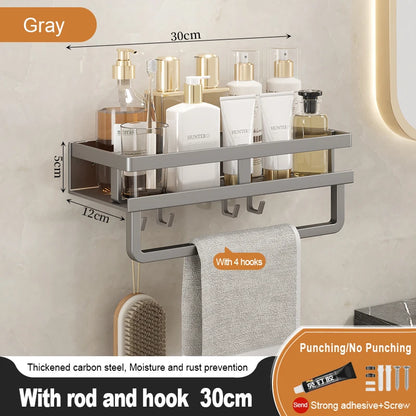 Bathroom Storage Rack, Adhesive Wall Mounted Towel Rack, Bathroom Cosmetics Storage Rack