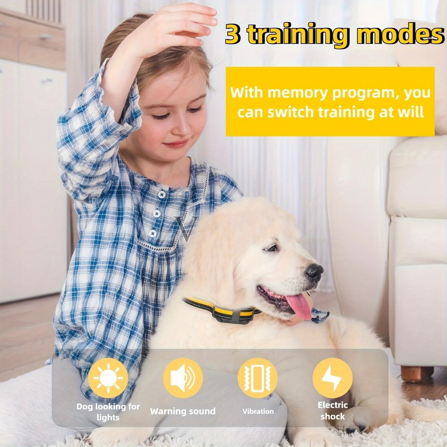 Electric Dog Training Colla, Rechargeable Anti Barking Shock Vibration Collar -Waterproof, Trainer with Clicker
