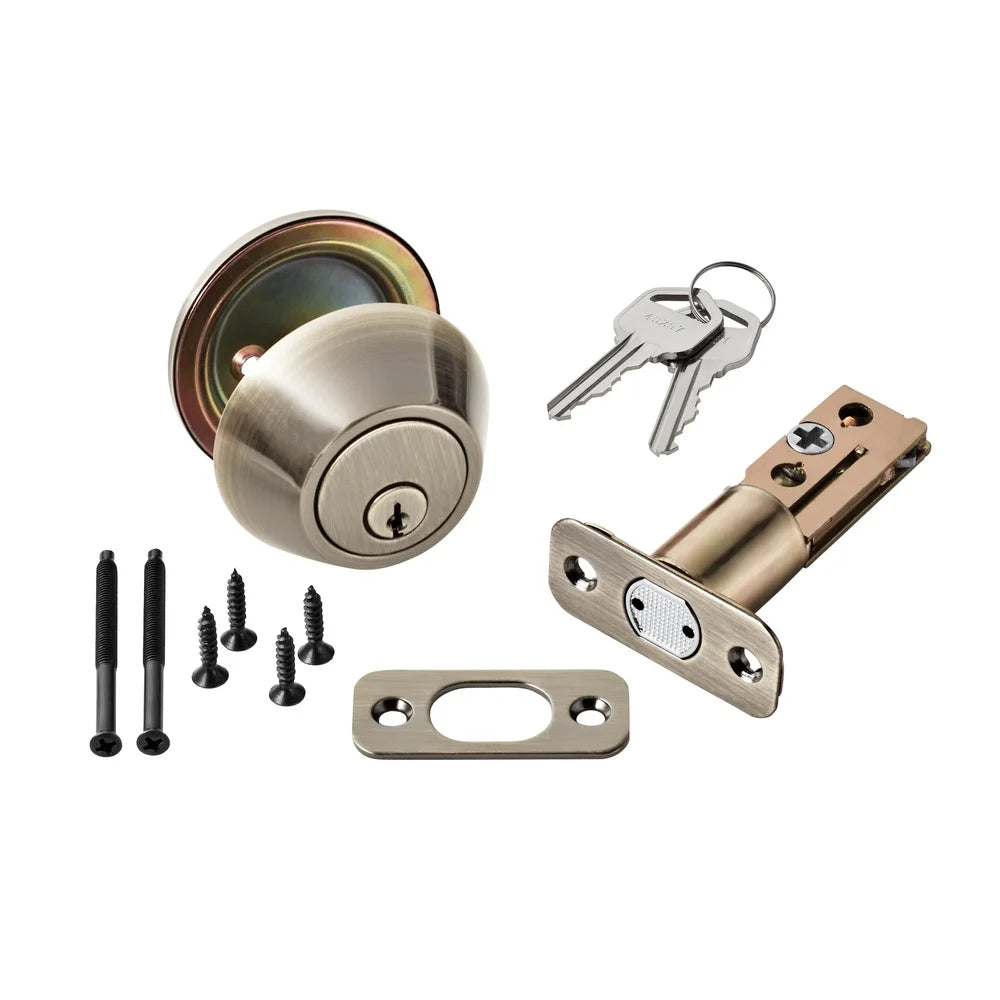 Antique Brass Keyed Entry Deadbolt Door, Easy Installation, Security, Knob Reversible Design