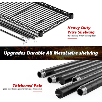 1500LBS Storage Shelves, Metal Shelving Unit, 61.7''W Wire Shelving, 5 Tier, Adjustable Wire Shelves