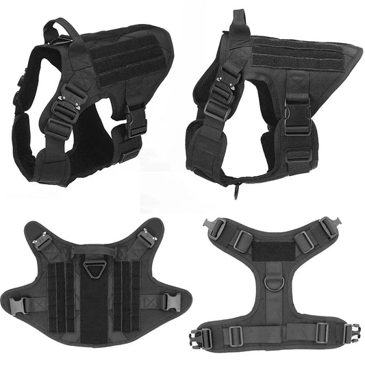 Military Style Big Dog Harness, German Shepherd, K9 Malinois Training Vest, Tactical Dog Harness and Leash Set For Dogs, 4 Sizes, 2 Colors