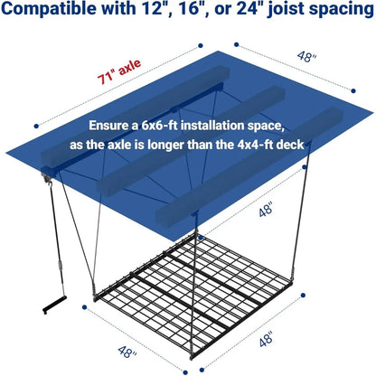 Overhead Garage Storage Rack Lift, 4x4 Ft Heavy-Duty Garage Ceiling Storage Racks, Adjustable Organization System