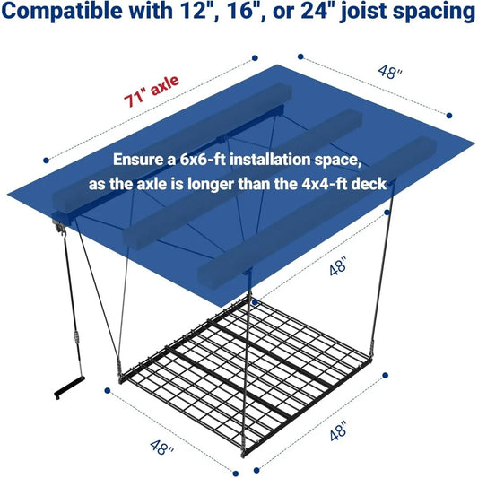 Overhead Garage Storage Rack Lift, 4x4 Ft Heavy-Duty Garage Ceiling Storage Racks, Adjustable Organization System