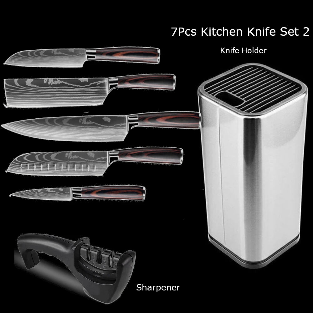 1-10Pcs Chef Knives, Japanese Santoku Kitchen Knives Set, Includes Sharp Cleaver, Slicing Utility Knife , Choice of Sets