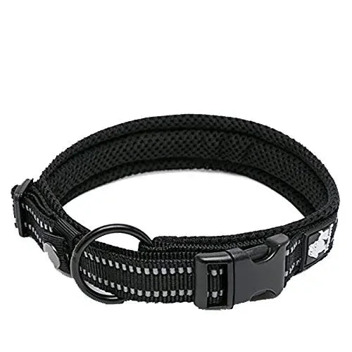 Dog Collar, Nylon Webbing, Adjustable, Padded, Soft, Reflective, Durable, Heavy Duty, Training