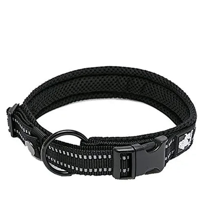 Dog Collar, Nylon Webbing, Adjustable, Padded, Soft, Reflective, Durable, Heavy Duty, Training