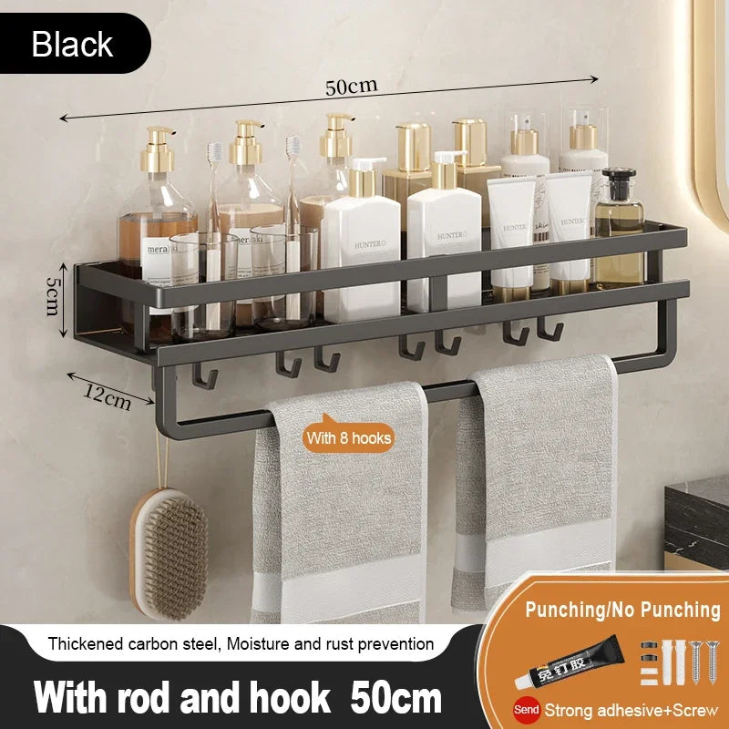 Bathroom Storage Rack, Adhesive Wall Mounted Towel Rack, Bathroom Cosmetics Storage Rack