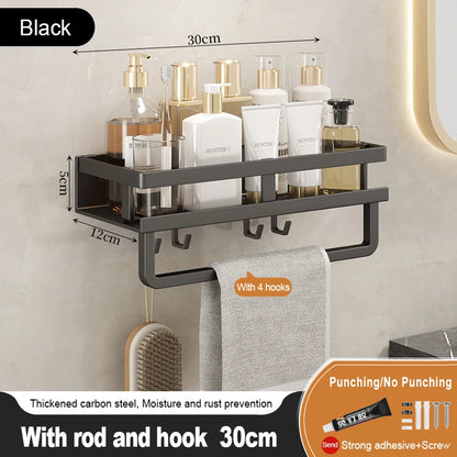 Bathroom Storage Rack, Adhesive Wall Mounted Towel Rack, Bathroom Cosmetics Storage Rack