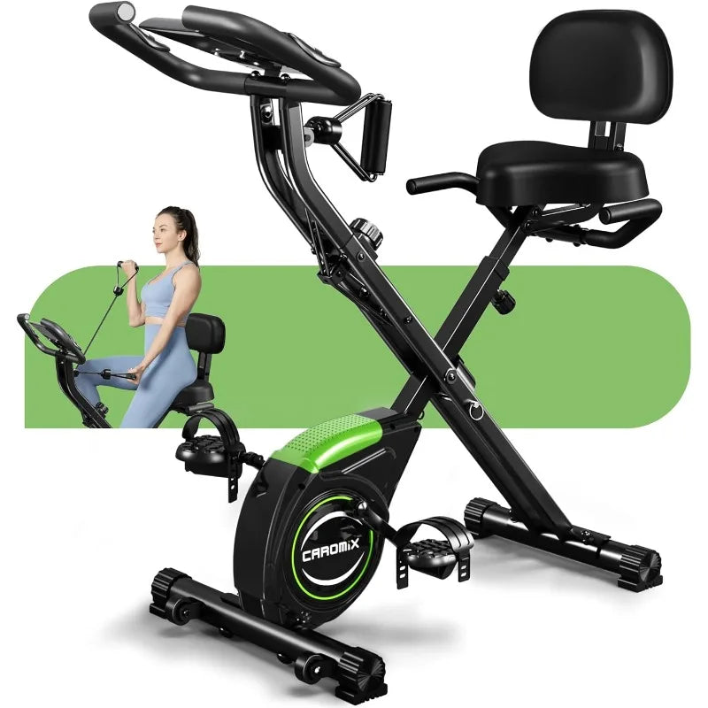 Folding Exercise Bike, 4 in 1 Stationary Magnetic Cycling Bicycle, Upright, Indoor