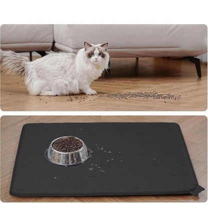 Pet Feeding Mat Pet Food Pad, 23.6 X 15.7 Inch Silicone Non-Slip, Foldable, Fast Drying and Anti-Spill Mat