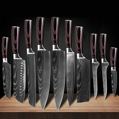 1-10Pcs Chef Knives, Japanese Santoku Kitchen Knives Set, Includes Sharp Cleaver, Slicing Utility Knife , Choice of Sets
