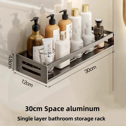 Shower Corner Shelf Without Drilling, Aluminum Bathroom Shelf with Towel Bar, Shampoo Holder, Bathroom Accessories, 3 sizes