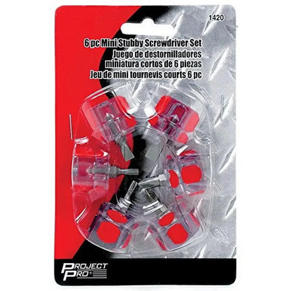 6pc Mini Stubby Screwdriver Set, Tight Spaces and Precision Work, Phillips Slotted Star CR-V Tips, Short Transparent Handle T