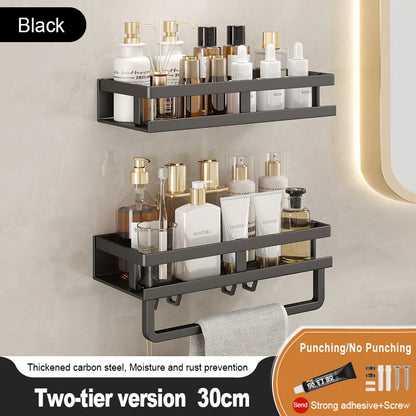 Bathroom Storage Rack, Adhesive Wall Mounted Towel Rack, Bathroom Cosmetics Storage Rack