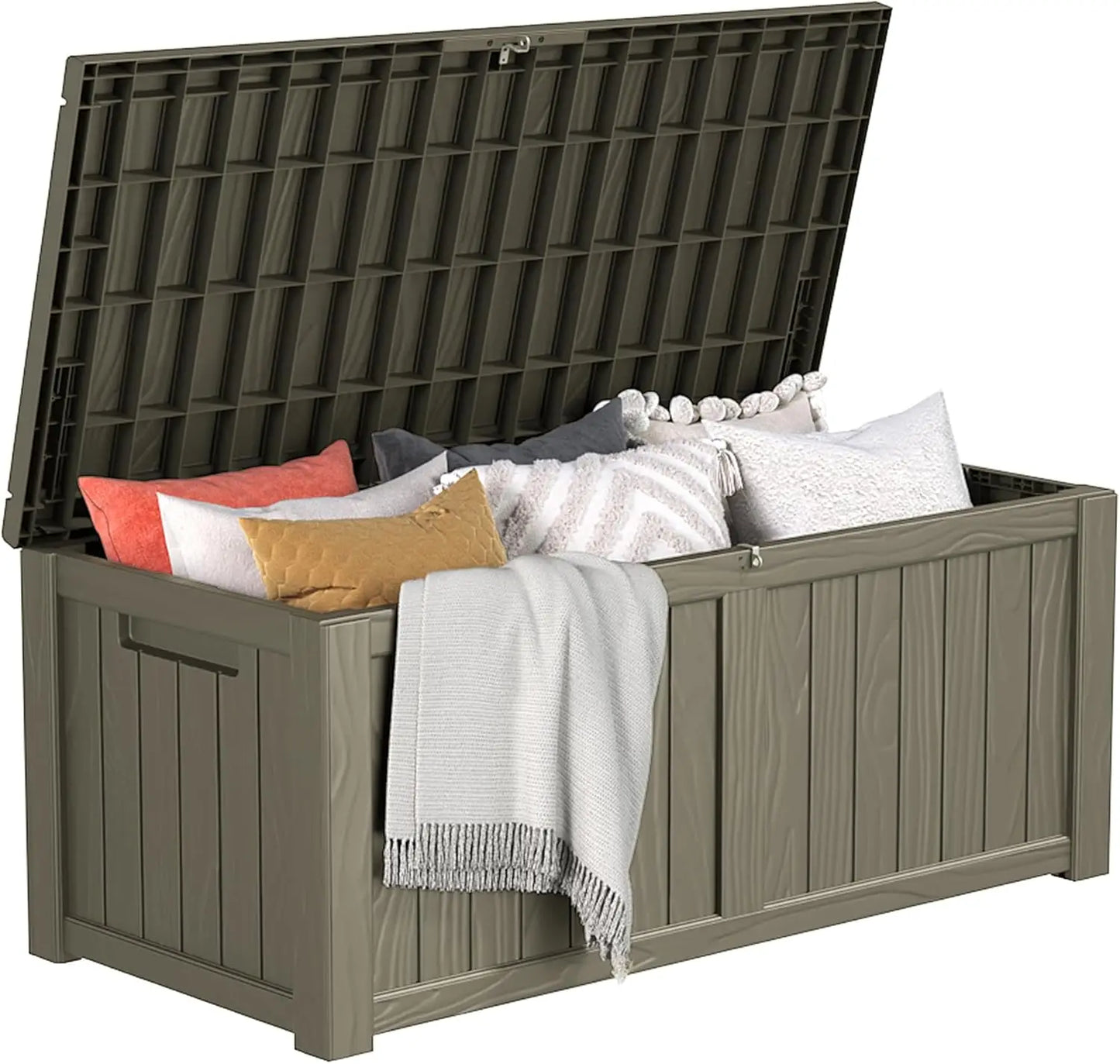 120 Gallon Large Deck Box Outdoor Storage Box, Lockable Outside Storage Bin for Gardening Tools, Patio Cushions, Waterproof and