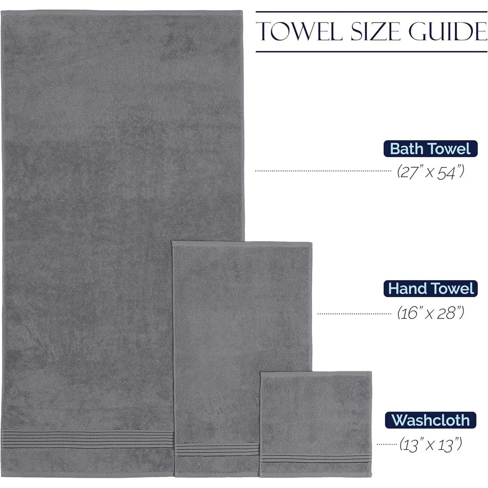 6 Piece, Turkish Cotton Towel Set, Gray