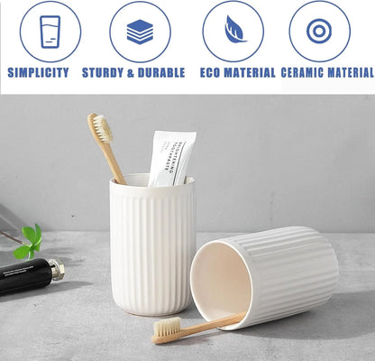 White Ceramic Tumbler Cup, Reusable, Toothbrush, Toothpaste Holder