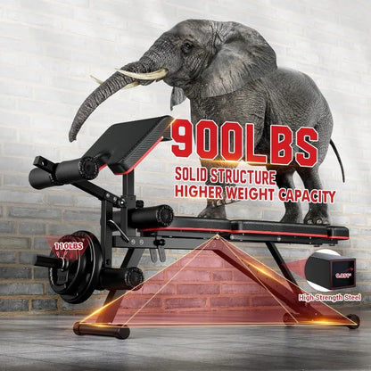 Workout Adjustable Weight Bench with Leg Extension and Leg Curl, Extended Headrest, 900LBS