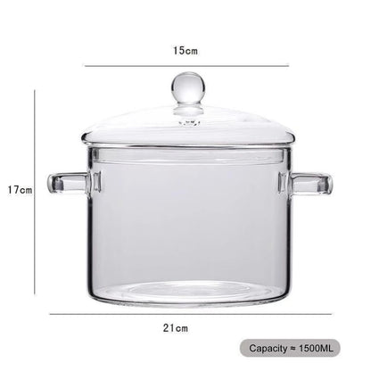 Glass Saucepan with Glass Cover,  2 Pc or 1 Pc Sets