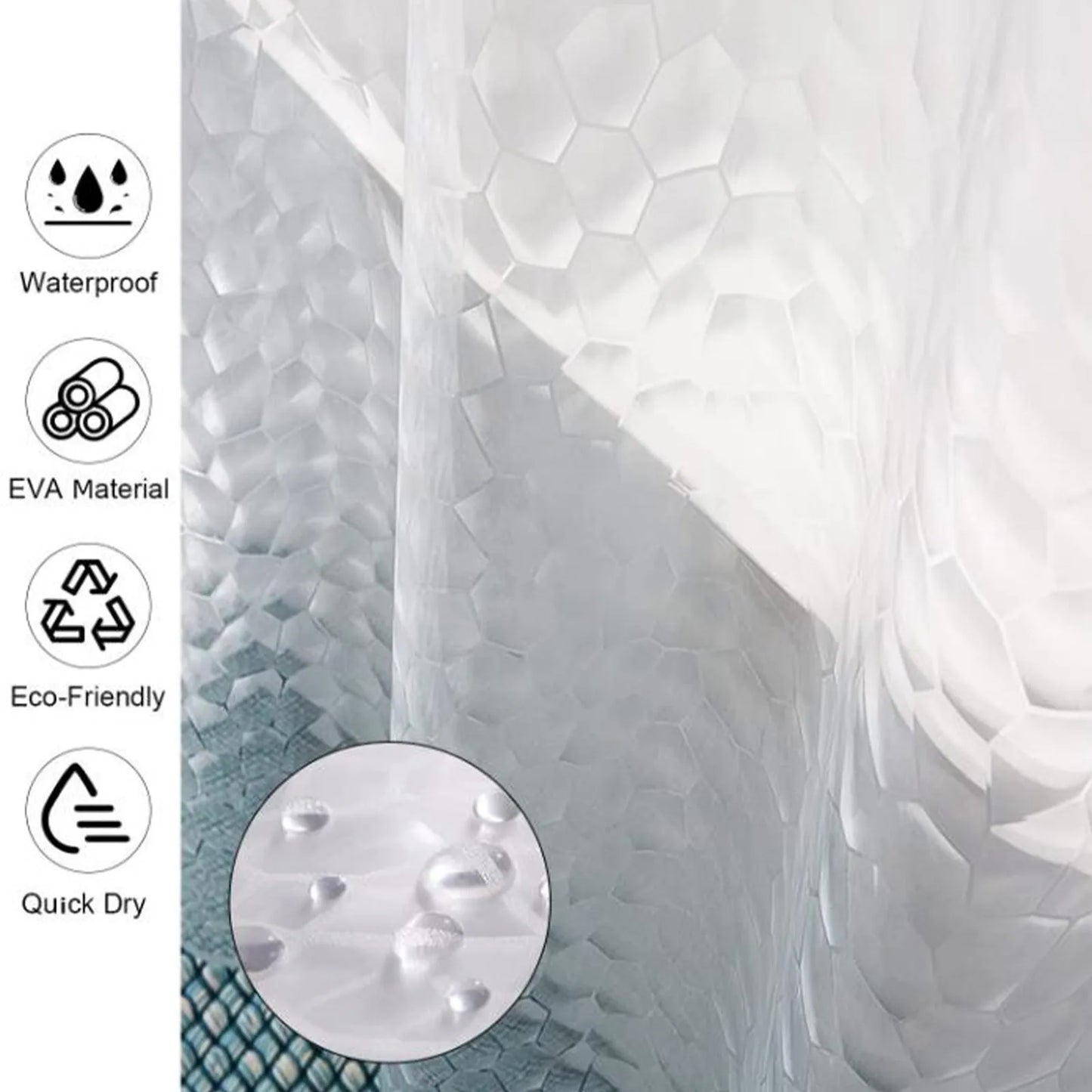 2025 Transparent Bathroom Shower Curtain 180x180, Waterproof, Mildew-Proof, 3D , 12 hooks included