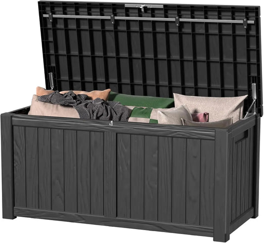 120 Gallon Waterproof Outdoor Storage Box, Resin Deck Box, Lockable , 2 Color Choices