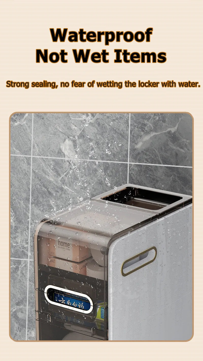 Modern Bathroom Cabinet, PP Toilet Sideboard, Narrow Bathroom Storage Cabinet with 2/3/4 Drawer Storage, Floor Shelf