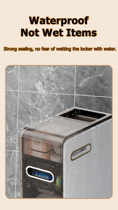 Modern Bathroom Cabinet, PP Toilet Sideboard, Narrow Bathroom Storage Cabinet with 2/3/4 Drawer Storage, Floor Shelf