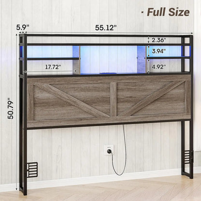 Wood and Metal Headboard for Full Size Bed with Storage, Sturdy