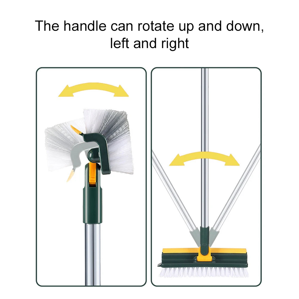 3 in 1 Floor Scrub Brush with Right Angled Bristle & Scraper, Long Handle Grout Brush, Shower Scrubber