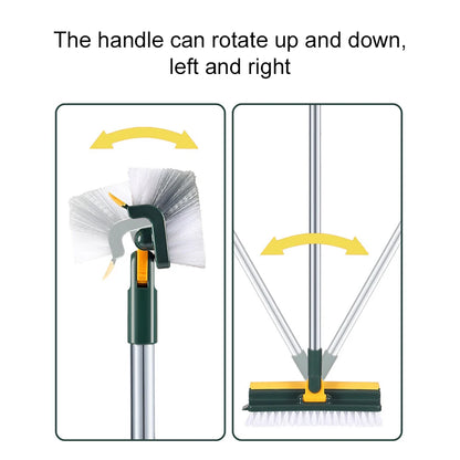 3 in 1 Floor Scrub Brush with Right Angled Bristle & Scraper, Long Handle Grout Brush, Shower Scrubber