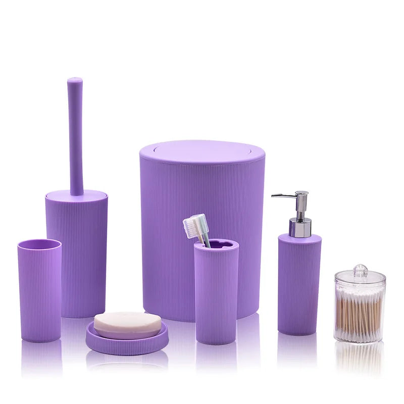 7pcs/set Modern Plastic Bathroom Accessories Set ,with Soap Dish, Toothbrush Holder, Dispenser, Toilet Brush, Trash can, Q-tip holder, Cup