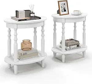 Oval End Tables, Set of 2, with Storage Shelf, 2 Color Selections