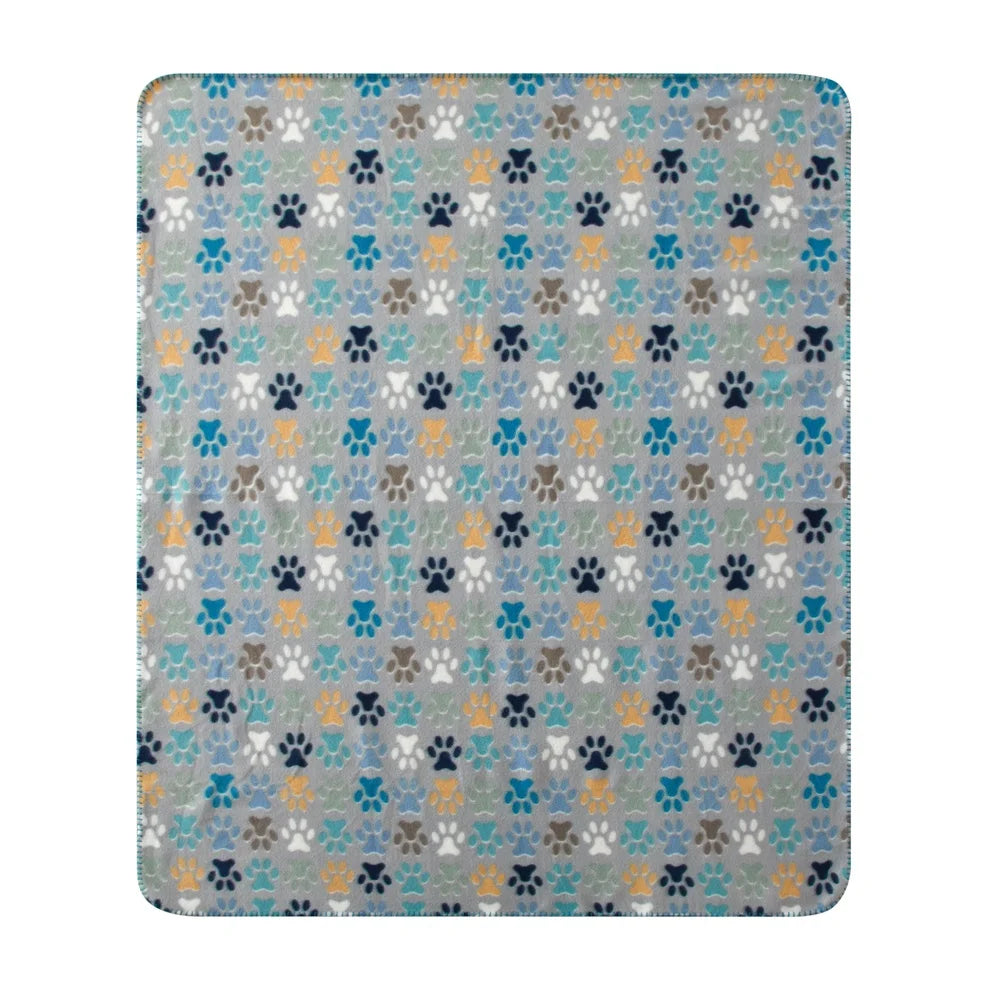 6 Pack Cozy Fleece Throw Blanket -Paw Print, 50 x 60 Inches,  Soft Polyester Machine Washable, Reversible