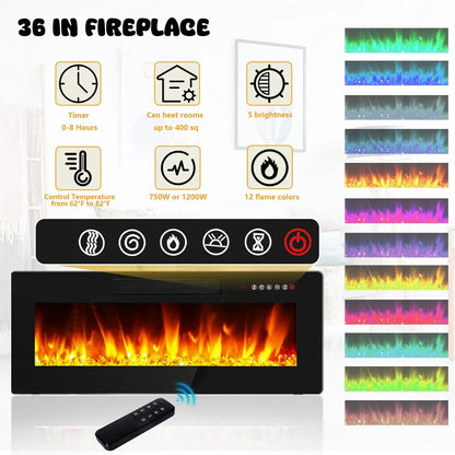 Floating Fireplace TV Stand 70'' ,  with LED Lights and Remote