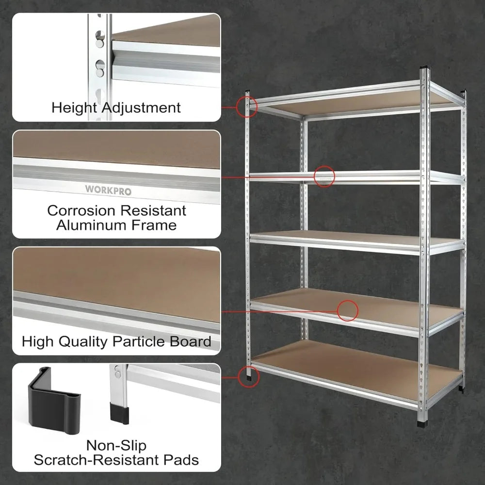 5-Tier Storage Shelving Unit, 48”W x 24”D x 72”H, Adjustable, Heavy Duty Aluminum Alloy Shelf, 2750 lbs Load Capacity