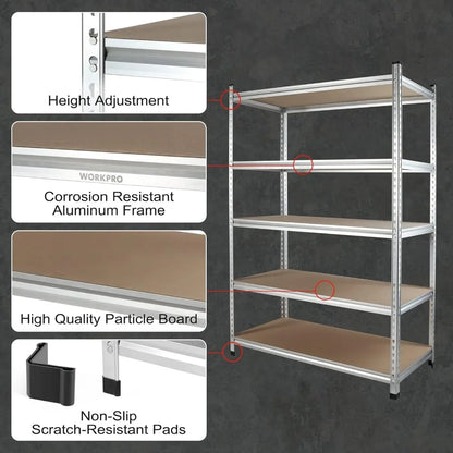 5-Tier Storage Shelving Unit, 48”W x 24”D x 72”H, Adjustable, Heavy Duty Aluminum Alloy Shelf, 2750 lbs Load Capacity