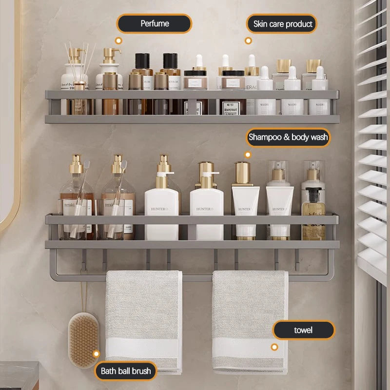 Bathroom Storage Rack, Adhesive Wall Mounted Towel Rack, Bathroom Cosmetics Storage Rack