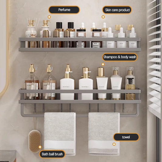 Bathroom Storage Rack, Adhesive Wall Mounted Towel Rack, Bathroom Cosmetics Storage Rack
