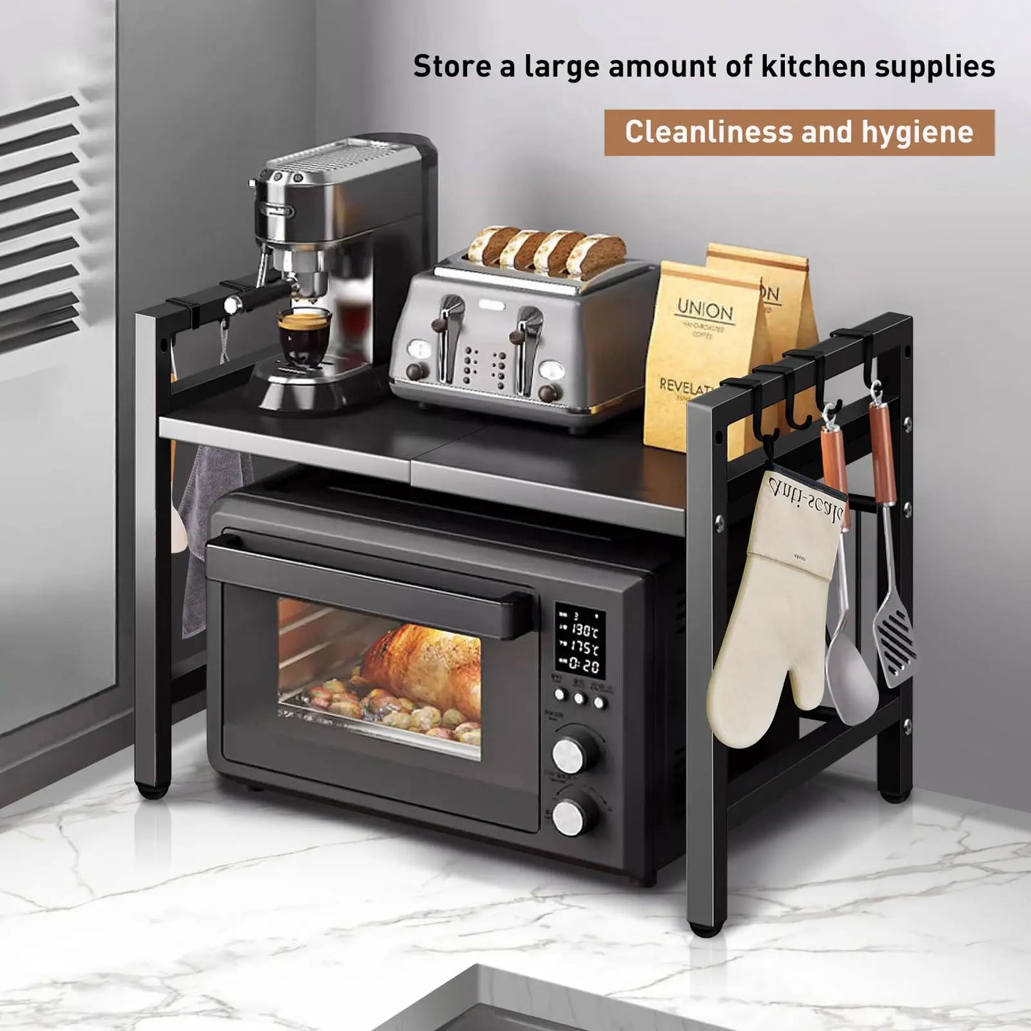 1pc Expandable, 42-64cm Microwave Shelf Organizer, Moisture And Rust Proof, Countertop Organizer, Tableware Storage-2 Color Selections
