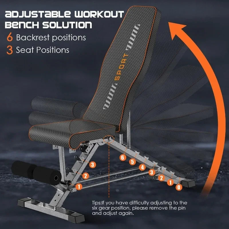 Weight Bench, 2 in 1 Workout Bench Roman Chair, Adjustable Weight Bench for Home Gym Strength Training Bench