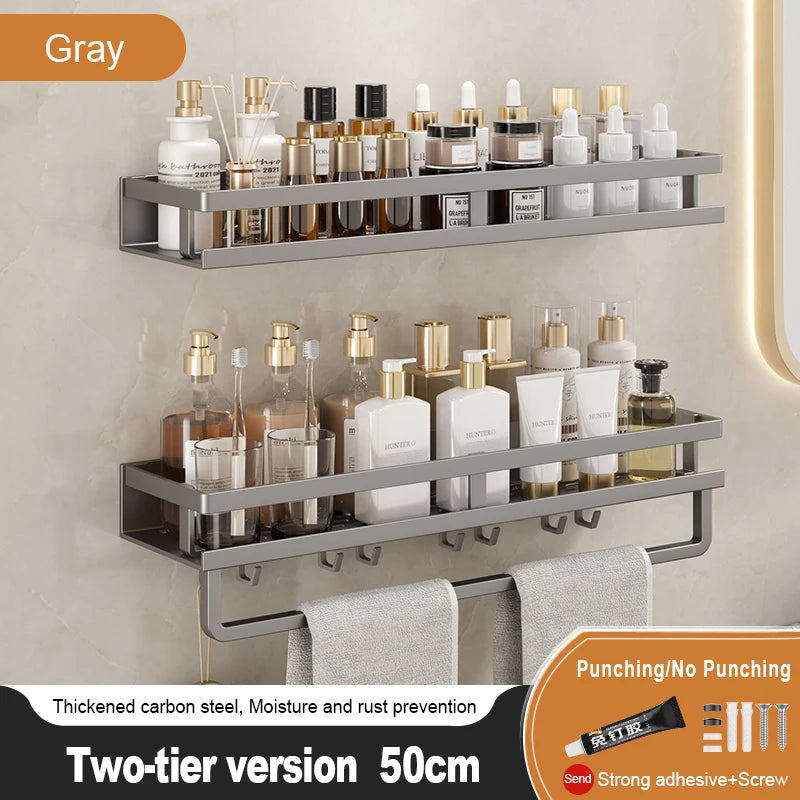 Bathroom Storage Rack, Adhesive Wall Mounted Towel Rack, Bathroom Cosmetics Storage Rack